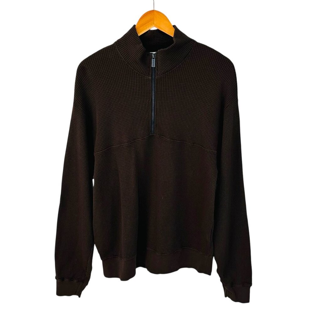 Cotton Citizen Men's Size S Cooper Thermal Half Zip Brown Shirt NWT